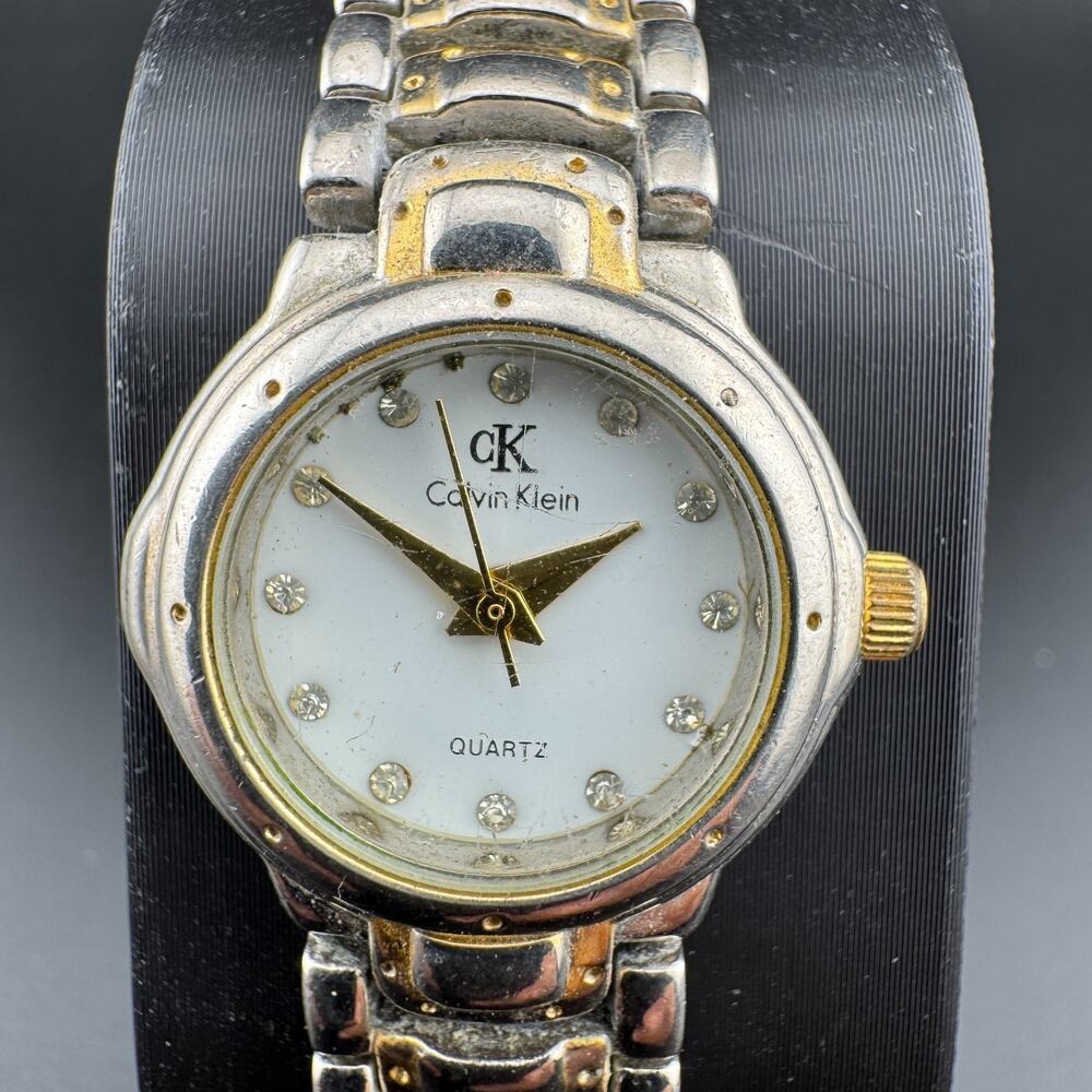 Vintage Calvin Klein Watch 1638 Two Tone Crystal Markers